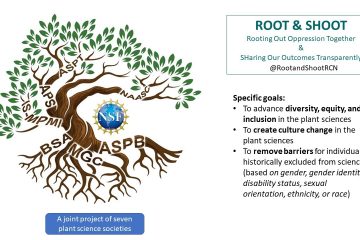On the left is the ROOT & SHOOT logo. The text says that the goal of this program is to “remove barriers for individuals historically excluded from science based on gender, gender identity, disability status, sexual orientation, ethnicity, or race”.
